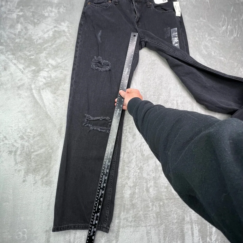 Aeropostale Low Rise Baggy Jeans Women 6R Black Distressed Ripped Denim Wide Leg